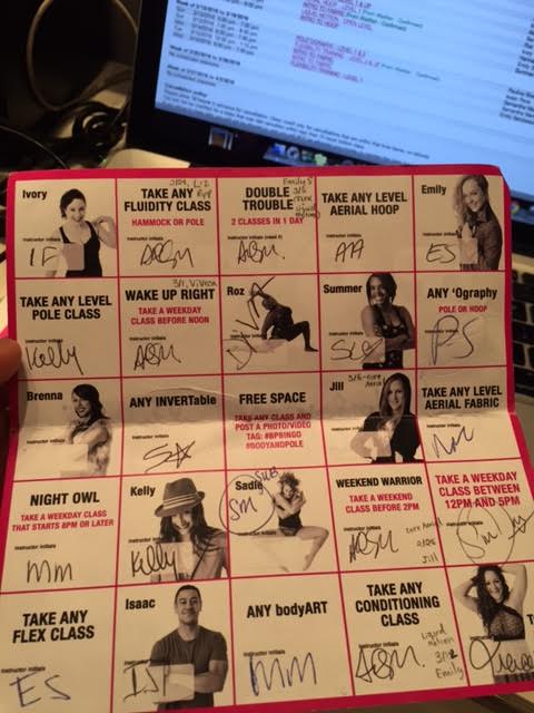 Photo credit to Armando at the front desk who had to painstaking verify that I actually DID go to this many classes/have this much time on my hands. Thank you!!